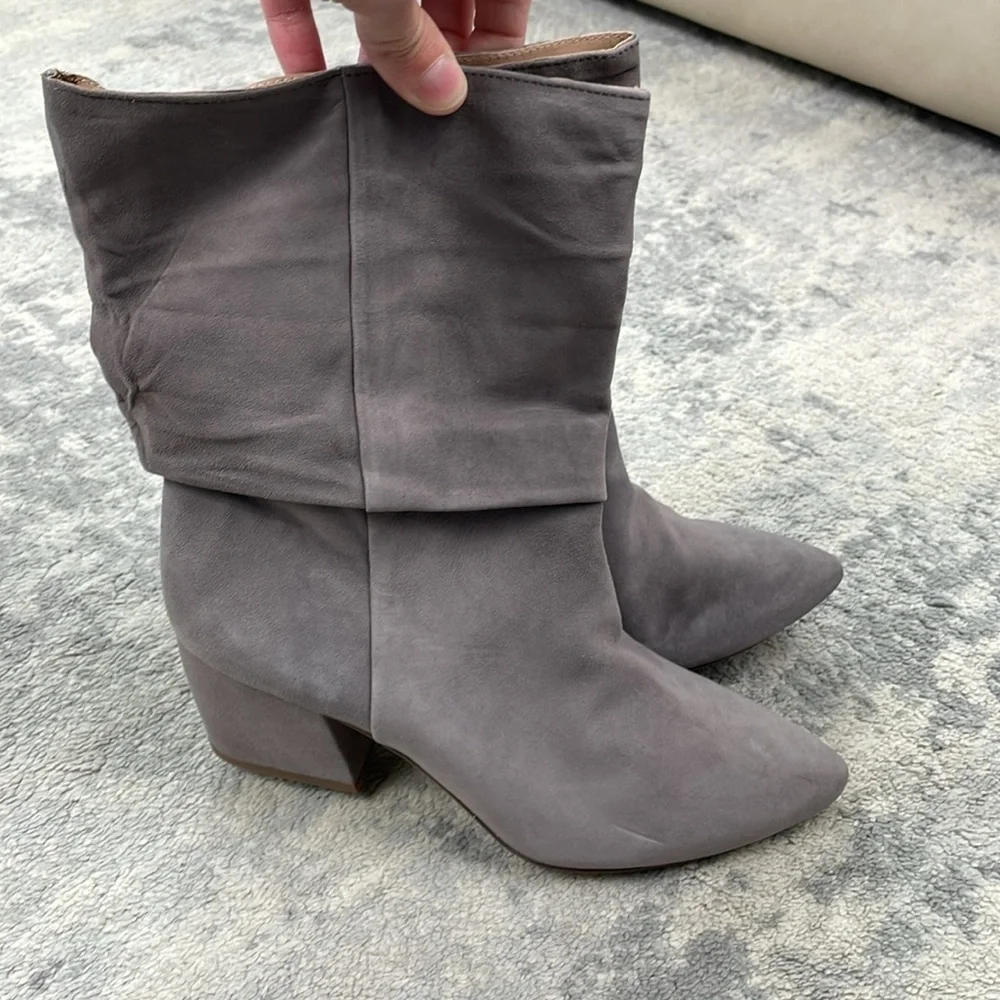 New Botkier Skylar Slouchy Suede Mid Boots Warm Gray Grey Scrunch Sz 9